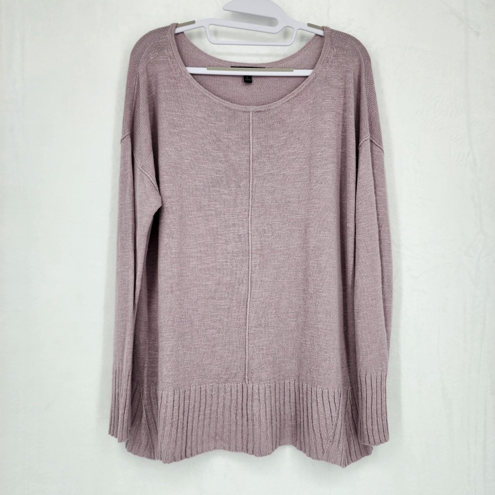 Banana‎ Republic Rose Mauve Ramie Rayon Knit Sweater Large L Ribbed Trim Seam